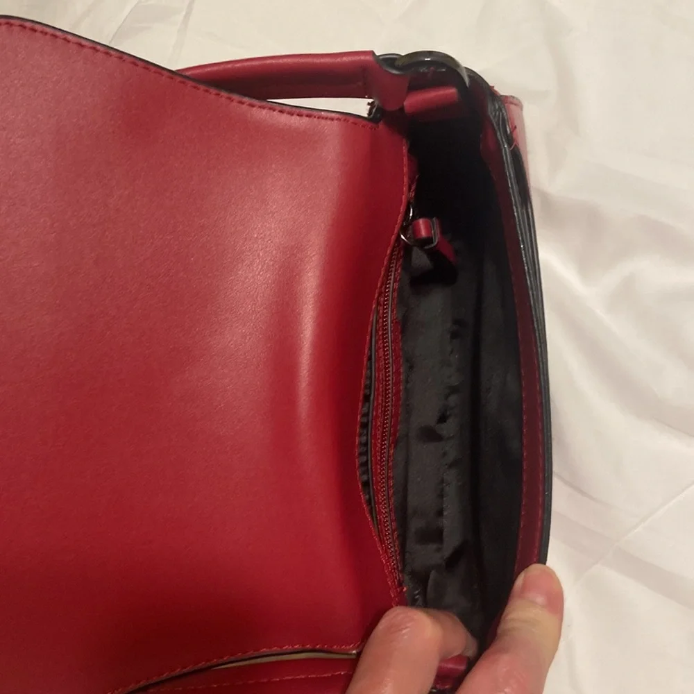 Calvin Klein Red Baguette Shoulder Bag Y2K Minimalist Clasp Small Purse - Picture 6 of 11